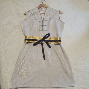 Asian-inspired linen dress